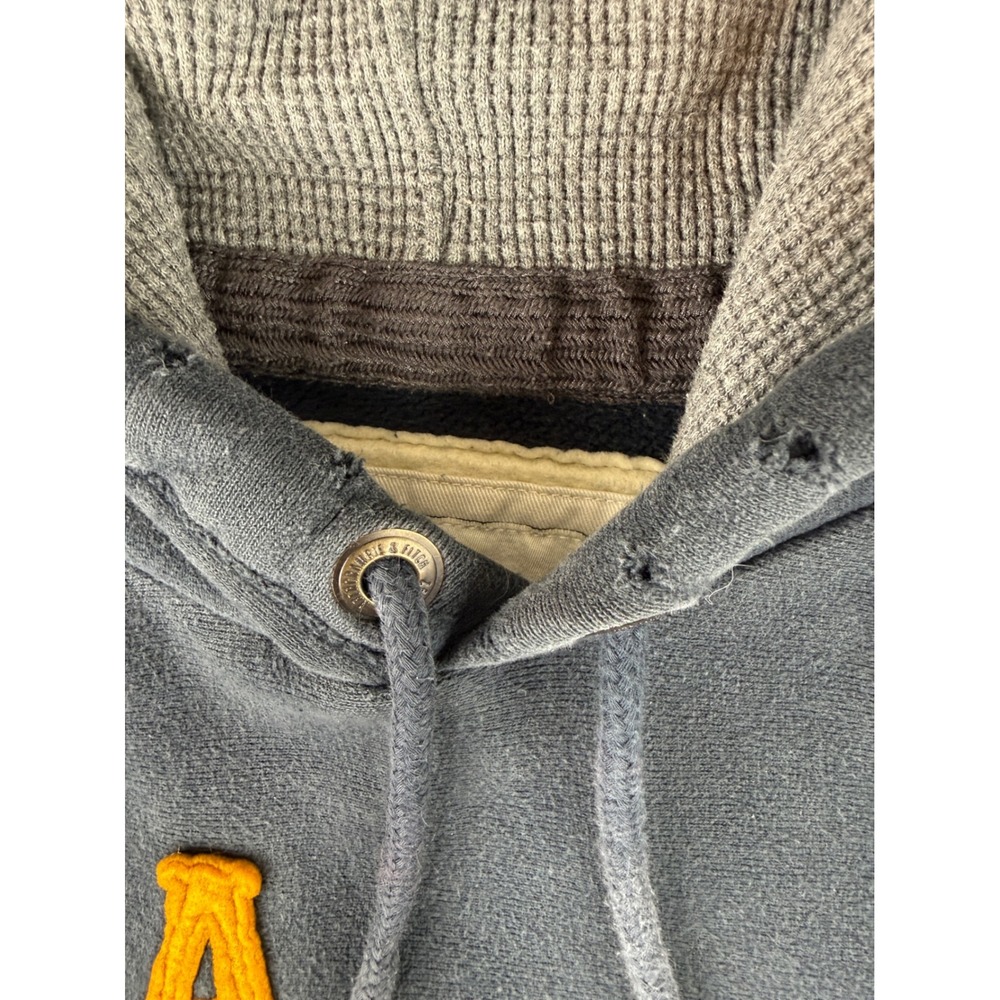 Abercrombie & Fitch Hoodie Mens Medium Blue Waffle Lined Distressed Pullover AF - Picture 6 of 9